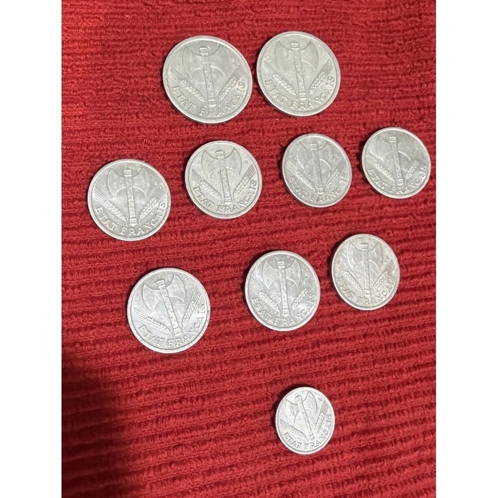 Old VICHY FRANCE Coin Lot - WAR TIME OCCUPATION - VINTAGE COINS - Set Of 10 WW2